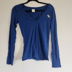 Abercrombie Kids Long Sleeve Tee XL | Fits Women XS/S | Blue V-Neck Logo Top